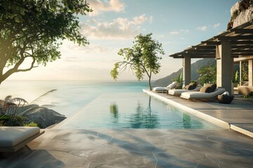 Breathtaking Infinity Pool Overlooking Stunning Tropical Coastline and Lush Vegetation in Luxury Villa Resort
