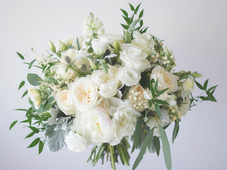 Obraz na płótnie Canvas Lush White Wedding Bouquet with Green Accents