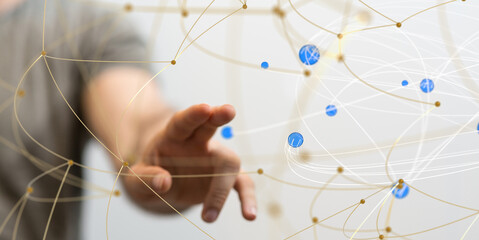 Global network. Blockchain. 3D illustration. Neural networks and artificial intelligence. Abstract