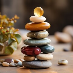 Stacked zen stones at beach colorful stone rock balance