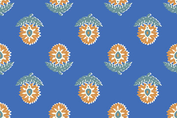 floral ethnic ikat seamless pattern traditional design for background, carpet, wallpaper, clothing, wrapping, fabric, vector illustration, embroidery style, Ajrakh, block print, batik print allovers