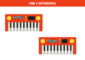 Find 3 differences between two cute cartoon toy piano.