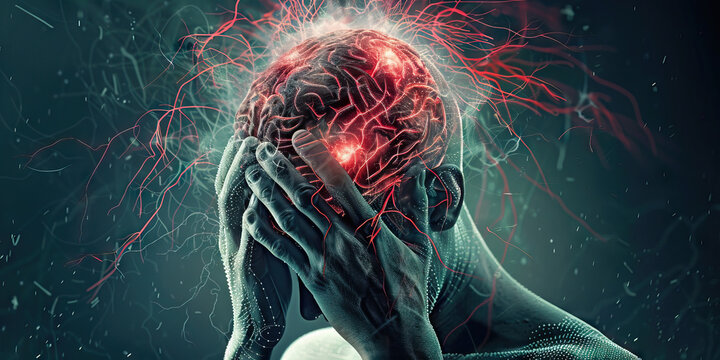 Post-concussion Syndrome: The Persistent Headache and Dizziness - Picture a person with highlighted brain areas showing effects of concussion