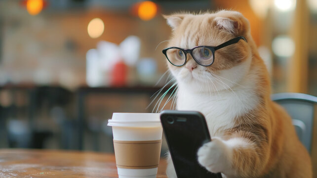 cat and coffee at cafe