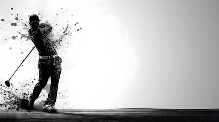 Dynamic Black and White Golf Swing Illustration