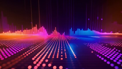 A vivid spectrum of sound waves animating across a grid in a dark setting.