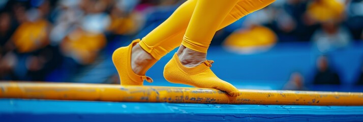 Gymnast showcasing precise balance on beam at summer olympic games, demonstrating skill and agility