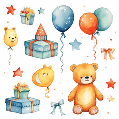 teddy bear and gift boxes