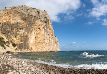 Large cliff next to the cove called "Racó del Corb" near Altea, on the "Costa Blanca" of Alicante, Spain. Without people