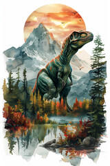 Cute Watercolor t-rex illustration Art Generative AI - obrazy, fototapety, plakaty
