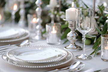 An elegant table set with silver cutlery and candlesticks - offering sophistication and timeless beauty to a formal dinner setting