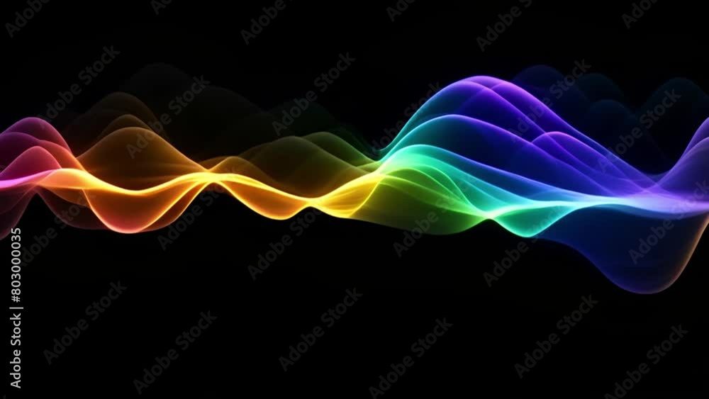 Aufkleber a vibrant and dynamic wave of light in various colors cascading on a dark black background.