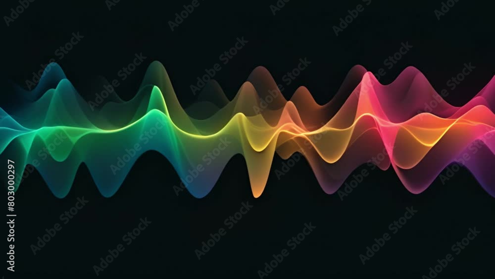 Poster a colorful sound wave with various wavelengths displayed on a stark black background, showcasing the