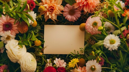 花に囲まれたグリーティングカード