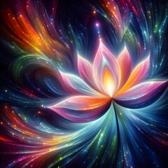 Luminous lotus flowers  abstract colorful shapes in a cosmic Display