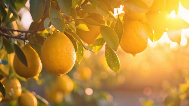 Agricultural, Fresh lemons on the tree in a lemon farm.