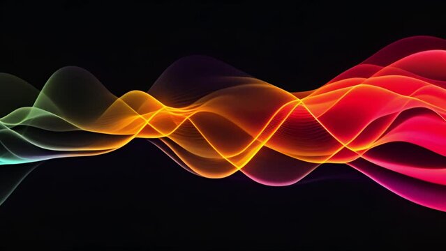 Vibrant waves intertwine in yellow, orange, and red shades creating a dynamic abstract design.
