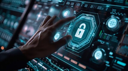 Obraz premium Manage data with a secure layer and digital lock, employing encryption keys for network security and using innovative virtual security solutions.