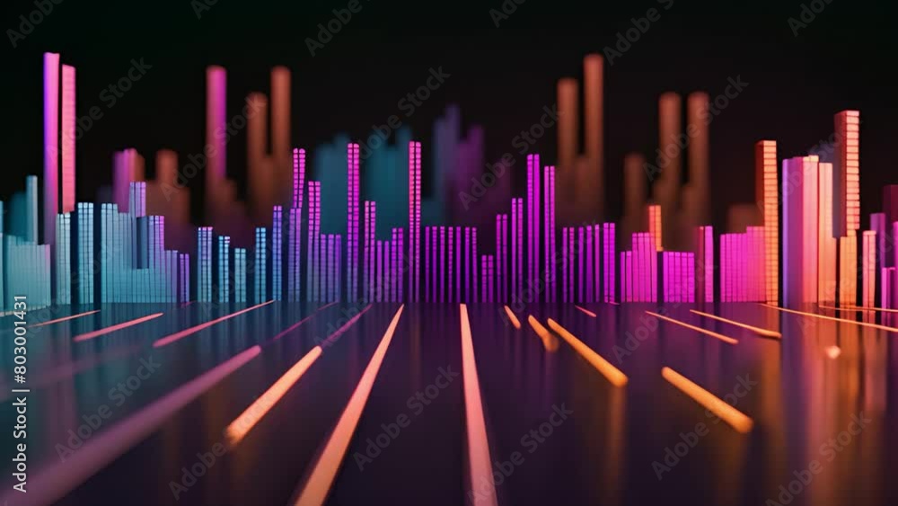 Poster Vibrant neon lines create a dynamic spectrum of sound waves in a digital representation.