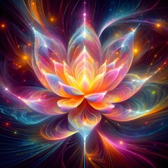 Luminous lotus flowers  abstract colorful shapes in a cosmic Display