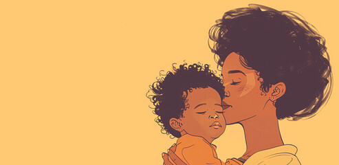 Beautiful mother and child illustration with copy space