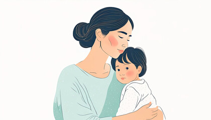 Beautiful asian mother and child with copy space