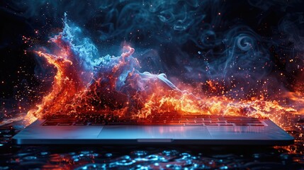 background with space smoke and light with laptop