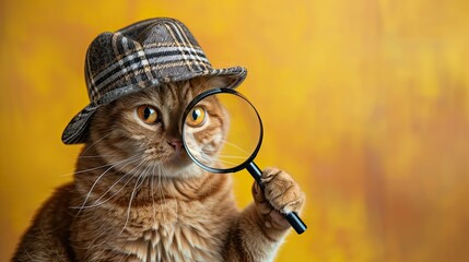 cat detective looking through magnifying glass Generative AI