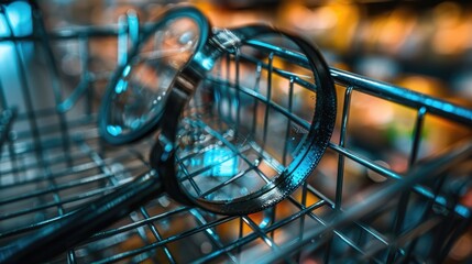 3D rendering of a shopping cart in front of a colorful background