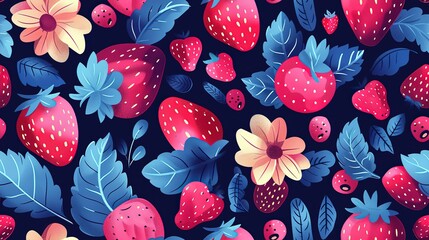 cute strawberry fruit seamless pattern nursery design cartoon style illustration with grungy texture, Generative Ai