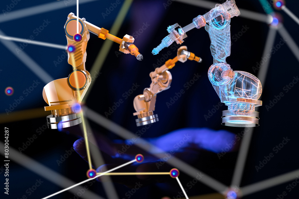 Poster Neural network 3D illustration. Big data and cybersecurity