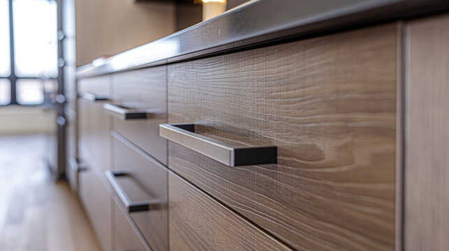 Close-up: Amidst the rhythmic whir of drills, workers carefully install sleek, modern cabinetry in the kitchens of the new residential apartments, each drawer and cabinet door a sy