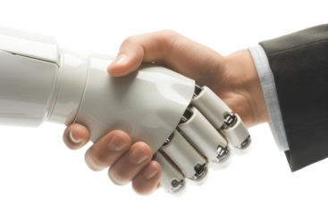 robot mechanical  and human shakinghand isolated on transparent background