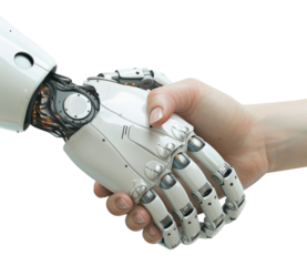 robot mechanical  and human shakinghand isolated on transparent background