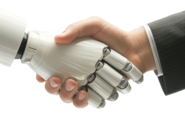 robot mechanical  and human shakinghand isolated on transparent background