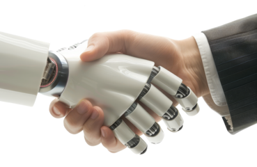 robot mechanical  and human shakinghand isolated on transparent background