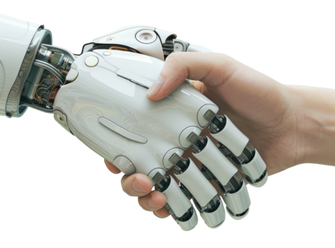 robot mechanical and human shakinghand isolated on transparent background