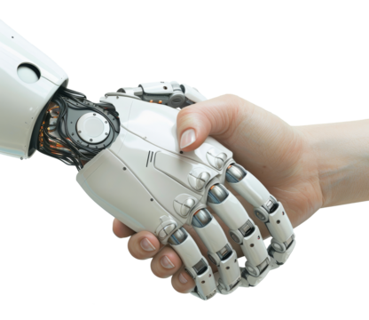 robot mechanical and human shakinghand isolated on transparent background