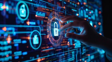 Obraz premium Ensure user privacy and digital security through adaptive encryption and cyber lock technologies, focusing on secure authentication and data integrity.