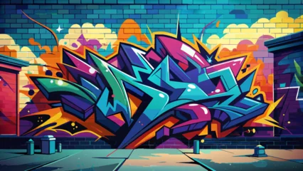 Acrylglasbilder Graffiti Vibrant Urban Street Art: Bold Graffiti on Brick Wall  © Oksa Art