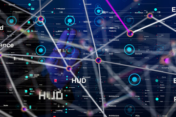 Neural network 3D illustration. Big data and cybersecurity - 3d