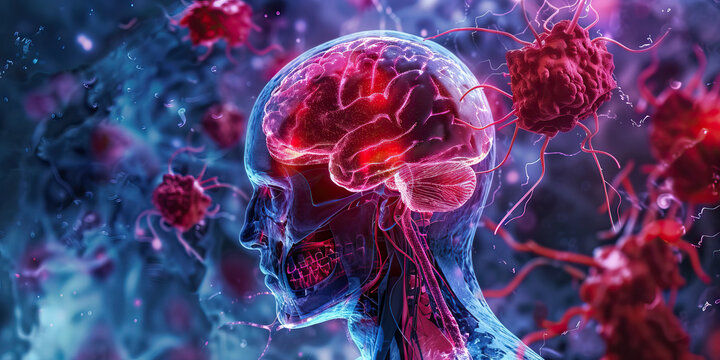 Radiation Necrosis: The Brain Tissue Damage and Cognitive Decline - Imagine a person with highlighted brain showing effects of radiation therapy