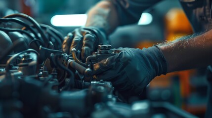 A man in a factory setting, focused on operating a machine