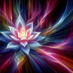 Luminous lotus flowers  abstract colorful shapes in a cosmic Display - obrazy, fototapety, plakaty