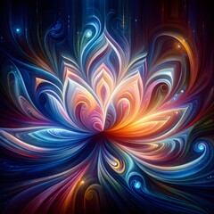 Luminous lotus flowers  abstract colorful shapes in a cosmic Display