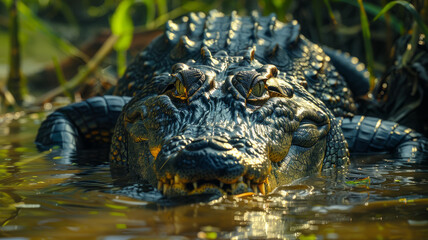 Fototapeta premium Alligator head front view in water.