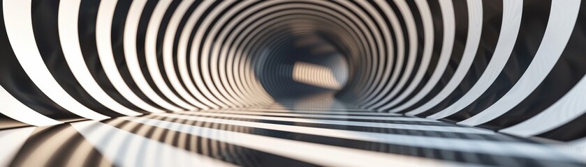 An abstract black and white striped tunnel stretching into infinity