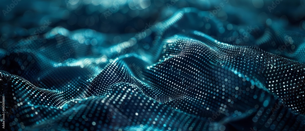 Poster create a 3d rendering of a blue and black circuit board with glowing blue lights. the circuit board 