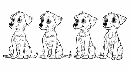 Cute cartoon puppies in a row showing various expressions