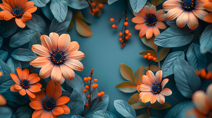 Nature's Masterpiece - Realistic Flower Arrangement with Orange and Teal Accents